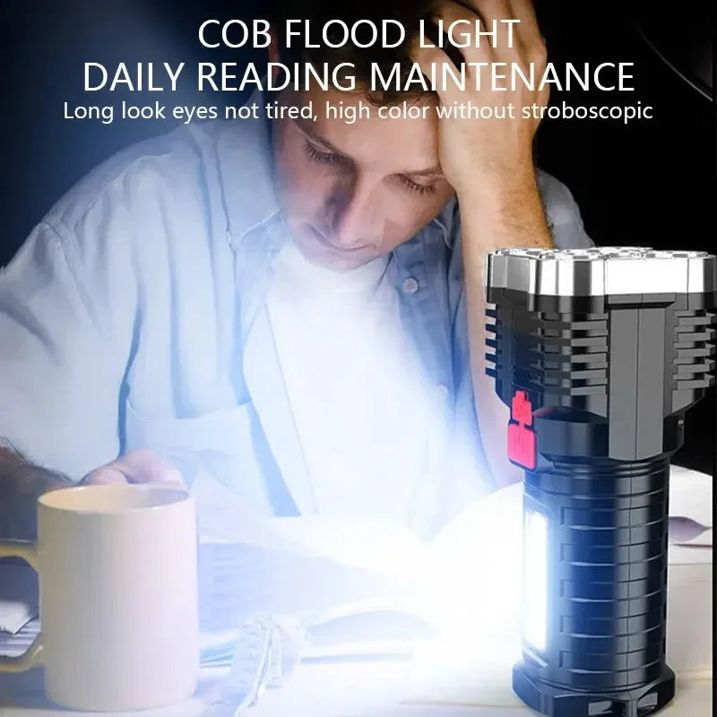 5LED High Power Led Flashlights Rechargeable Camping Spotlight with Side Light 3 Lighting Modes for Camping Adventure Outdoor Oasis Select