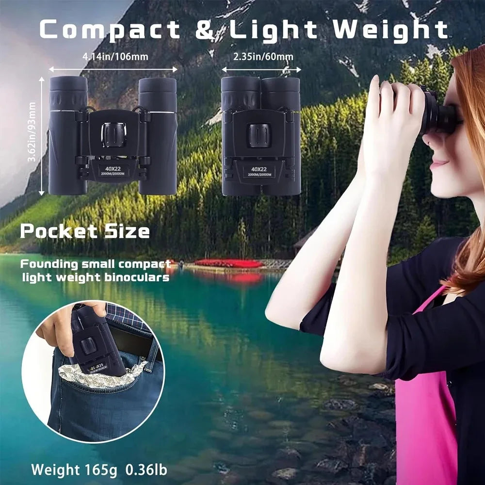 40x22 HD Powerful Binoculars 2000M Long Range Folding Mini Telescope BAK4 FMC Optics For Hunting Sports Outdoor Camping Travel Oasis Select