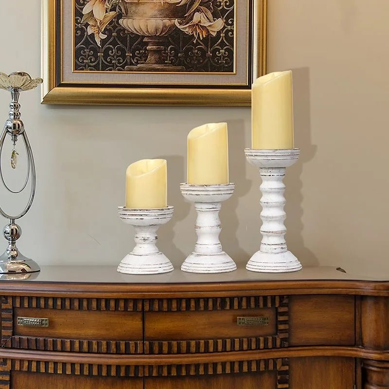 New Style Retro Wooden Candle Holder 3-piece Set Candle Container Desktop Decoration Home Decor Wedding Candle Holder Oasis Select
