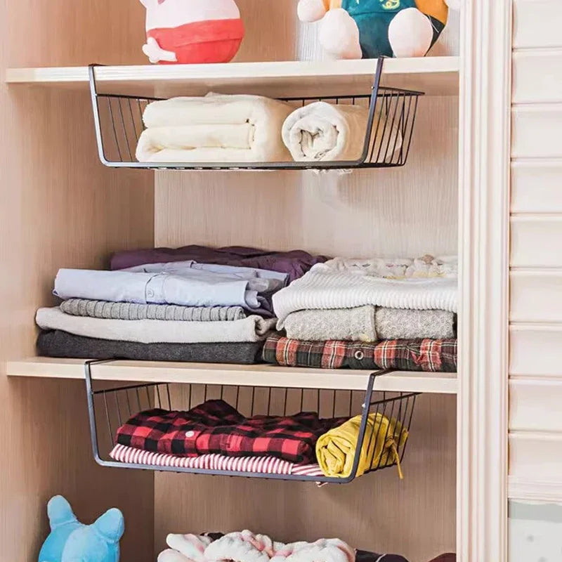 1pcs Portable Metal Iron Kitchen Shelf Under Table Hanging Net Basket Multifunctional Book Storage Rack Home Offices Organizer Oasis Select
