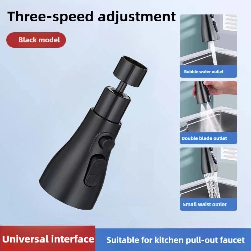 Universal 360° Rotation Kitchen Faucet Extender 3 In1 ABS Durable Water Saving Shower Spray Head Bathroom Basin Tap Replacement Oasis Select Black