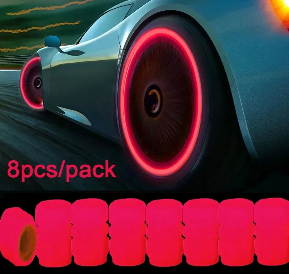 4/8/16/24pcs Tire Valve Caps Motorcycle Bike Wheel Nozzle Dustproof Tyre Valve Stem Fluorescent Night Glowing Car Accessories Oasis Select 8pcs (Red)