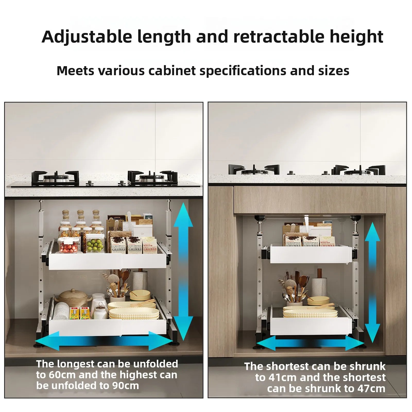 Dish seasoning storage rack under kitchen cabinet Non-punching and pulling bowl rack Retractable storage basket rack Oasis Select