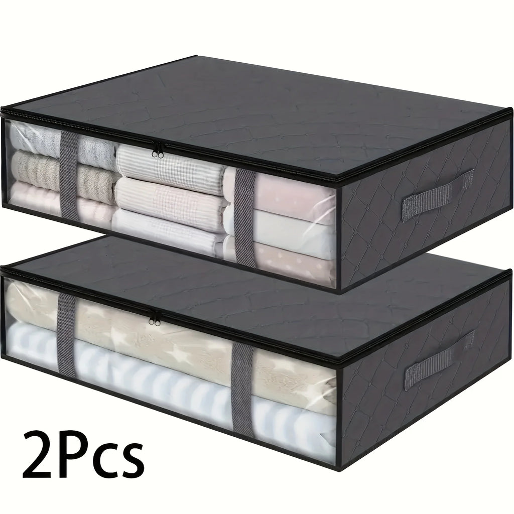 2pcs Large Under Bed Storage Bags Non-woven Clothes Organizer Clear Window Reinforced Handles for Comforters Blankets Bedding Oasis Select 2pcs grey