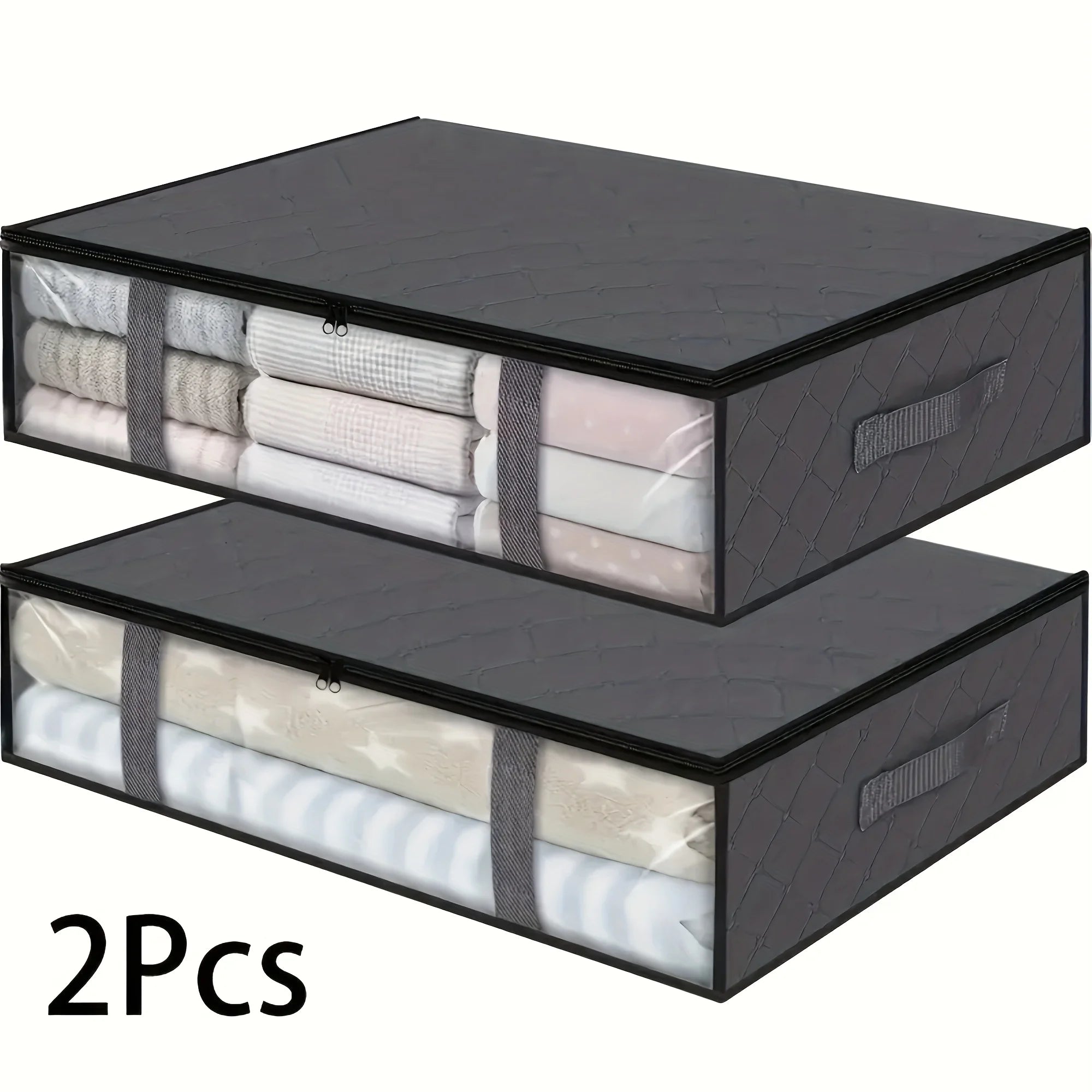 2pcs Large Under Bed Storage Bags Non-woven Clothes Organizer Clear Window Reinforced Handles for Comforters Blankets Bedding Oasis Select 2pcs grey