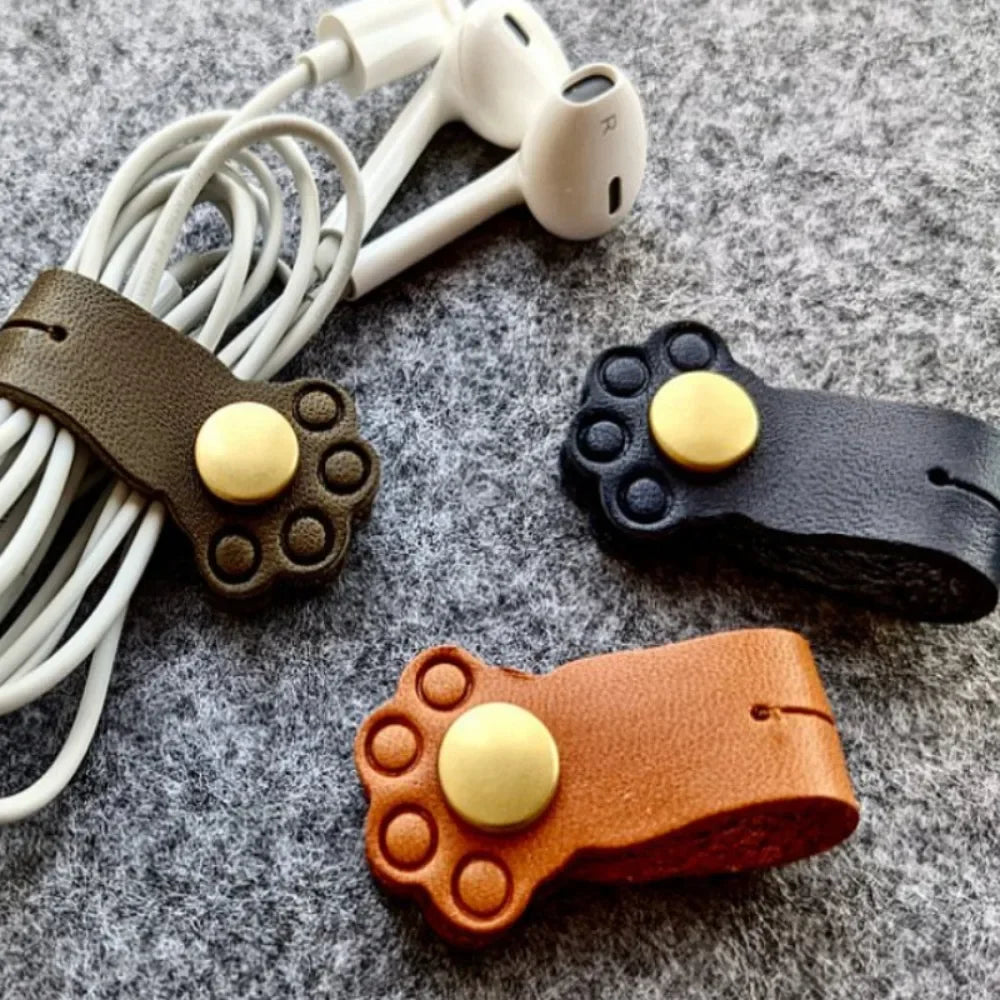 Earphone Cord Organizer Cute Animal Leather Cable Winder Cable Protector Clip Anti Loss Wire Ties Cat Claw Shape Oasis Select