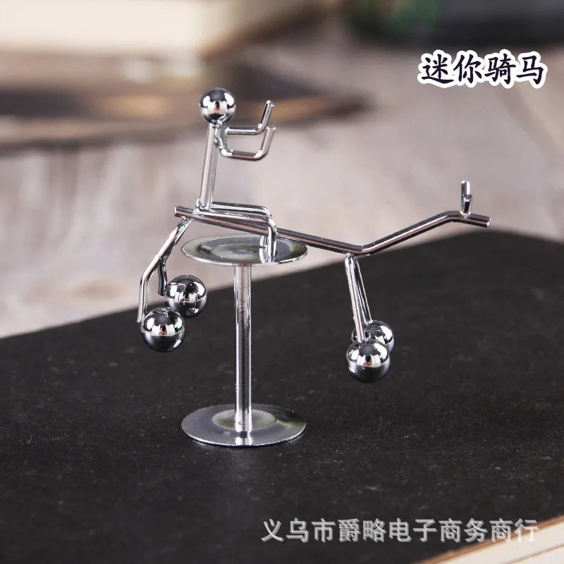 Mini Ironwork Balance Ironman, Stress-relieving Figurine, Untoppling Doll, Sports Metal Handicraft, Small Gift Oasis Select horseback riding 2PCS