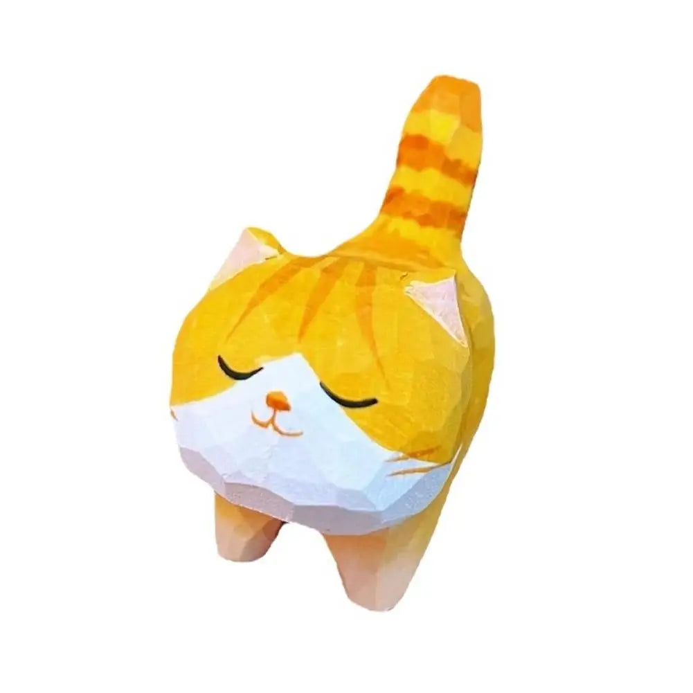 Handmade Wooden Carved Cat Figurine Multi Style Cute Kitten Sculpture Calico Orange Cat Desktop Decor Home Indoor Art Craft Oasis Select Orange cat