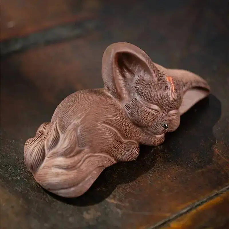 Zisha Tea Pet Fox Ornament Nine-tailed Spirit Fox Sculpture Creative Tea Tray Decoration Accessories Tea Set Oasis Select Purple Clay