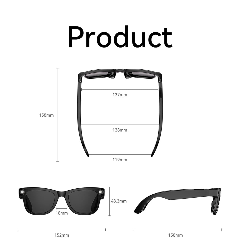 Flashlight Audio And Video Recording Eyeglasses Music HD Camera Smart Glasses For Women Men Simultaneous Translation Eyewear Oasis Select