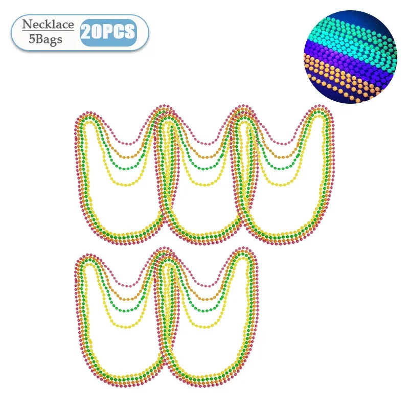 4-40PCS Connected Beads Necklace Neon Costume Accessory Set Bracelets Necklaces Photo Props Party Dress Up Bead Multicoloured Oasis Select Necklace-20PCS