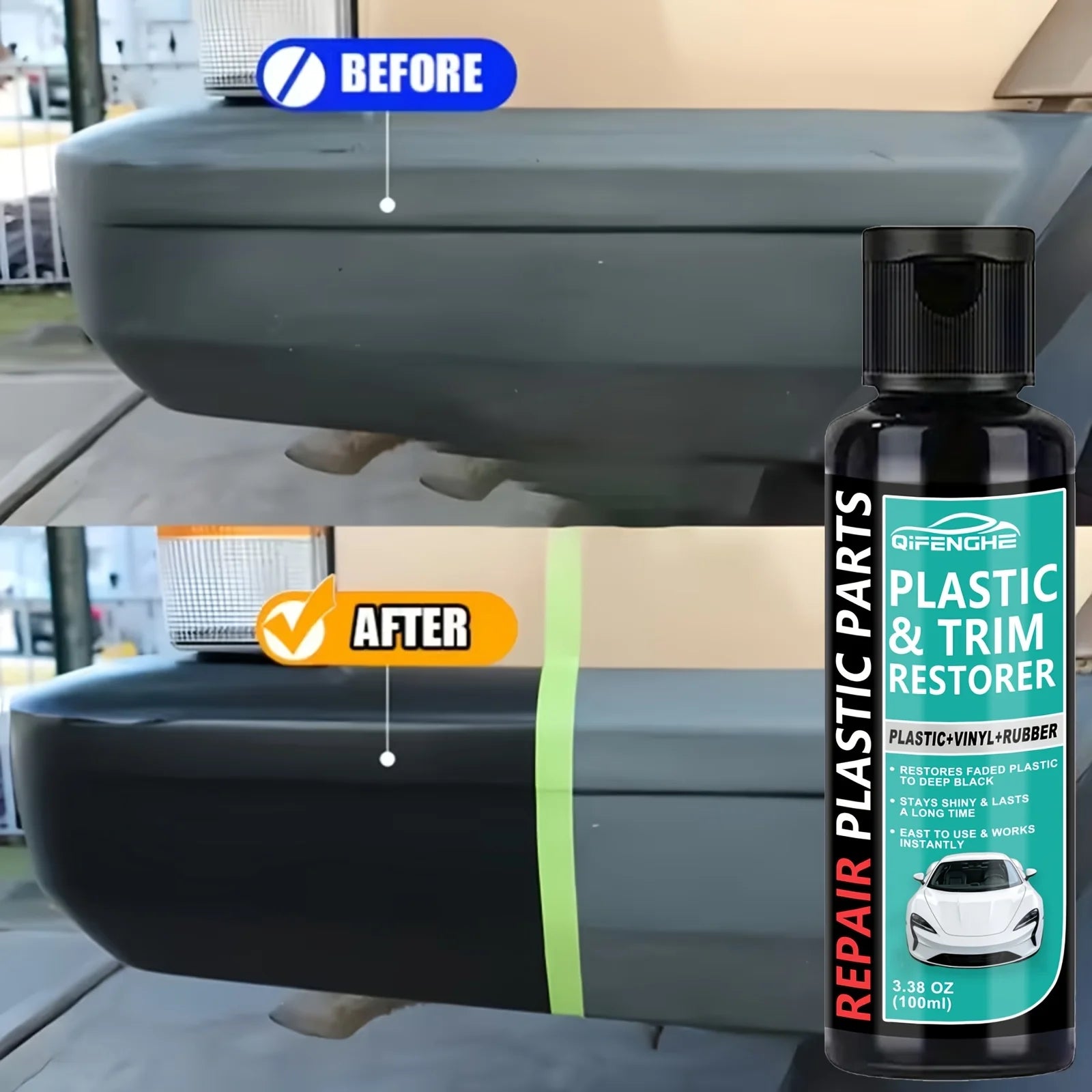 QIFENGHE Black Trim And Plastic Restorer for Vehicles (3.38 Ounces/100Ml) | Revive Dull Bumpers, Rubber, Vinyl, Provides Long-La Oasis Select