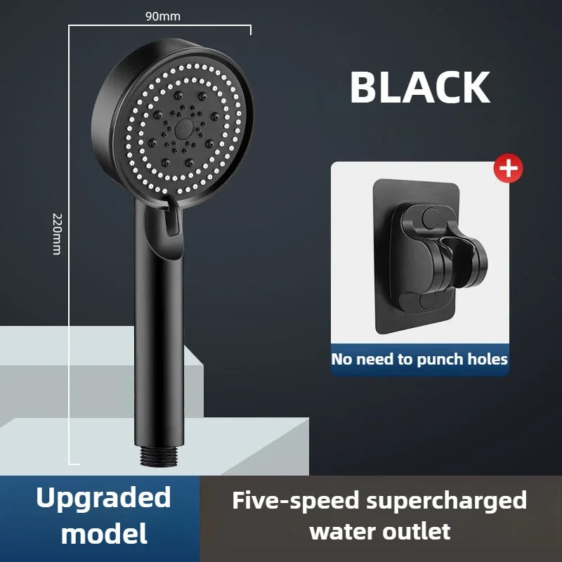 High Pressure Shower Head 3 Modes Adjustable Filter Shower Head Set New Bathroom Shower Head Accessories Sprayer Oasis Select black head and hook