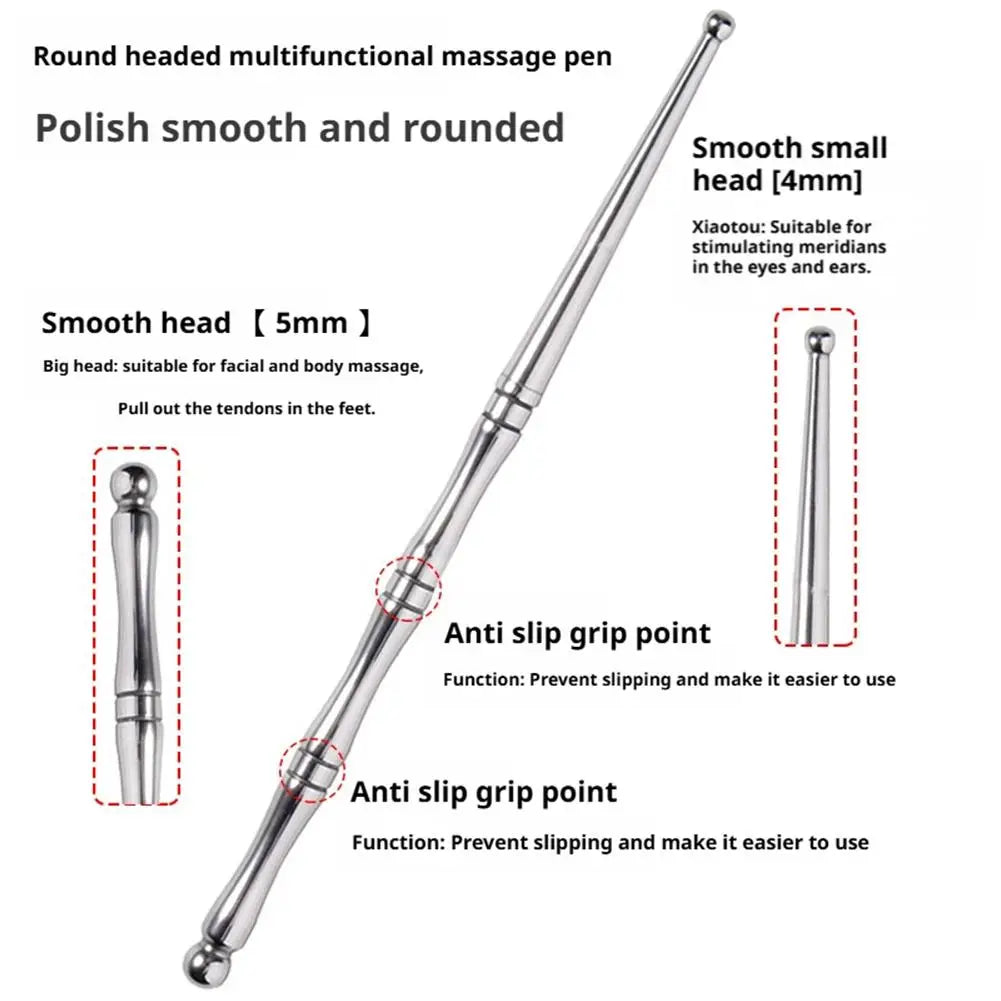 Stainless Steel Acupressure Pen – Dual 4mm/5mm Head Massage Tool