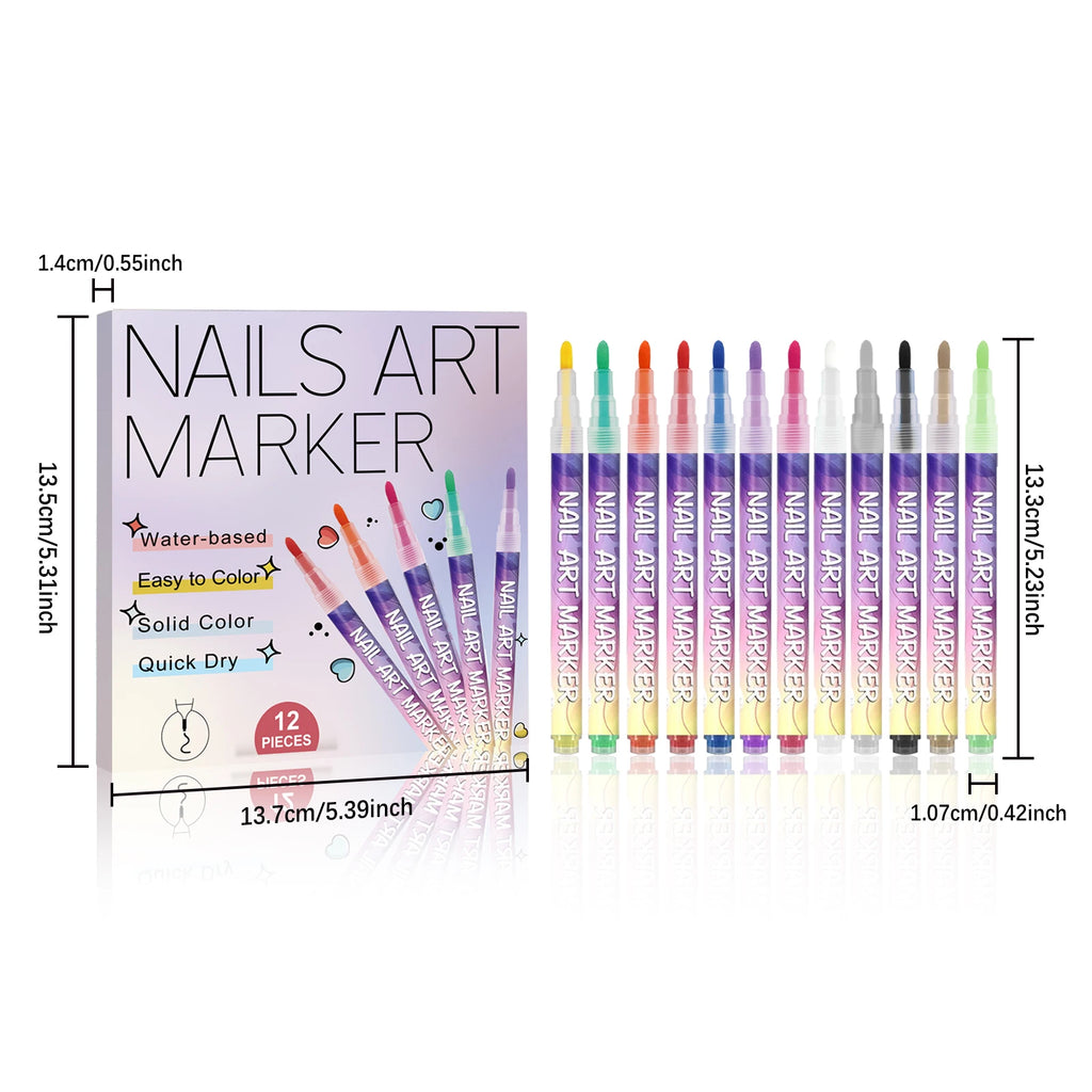 12-Color Nail Art Acrylic Paint Pens – 3D Doodle & Dotting Set Nail Art Pen Set Oasis Select