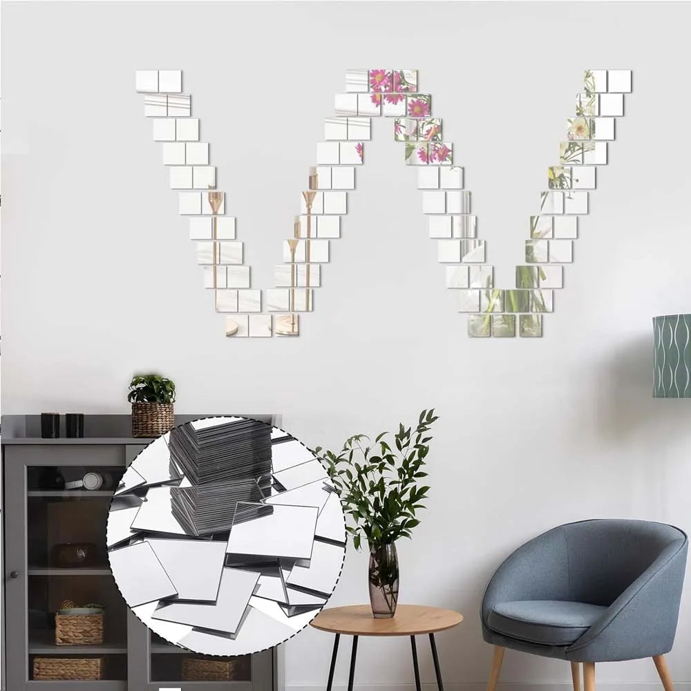 100pcs Mini Square Mirrors 1 cm Self-Adhesive Small Square Mirrors Acrylic Mirror Tiles Craft Home Decorative Mosaic Tiles Craft Oasis Select