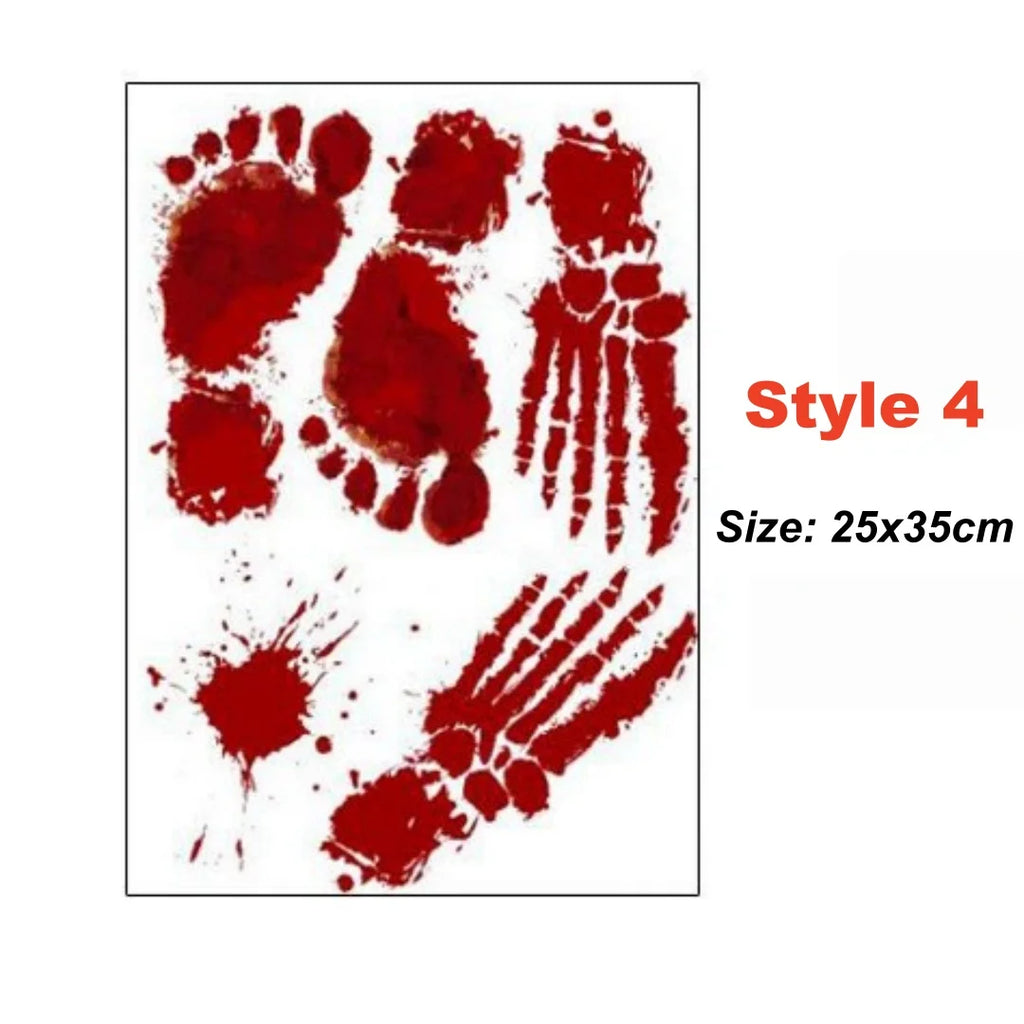 Halloween Wall Doors Windows Stickers Blood Handprint Footprint Skull Pattern Halloween Party Scene Decor Supplies Horror Props Oasis Select Style 4
