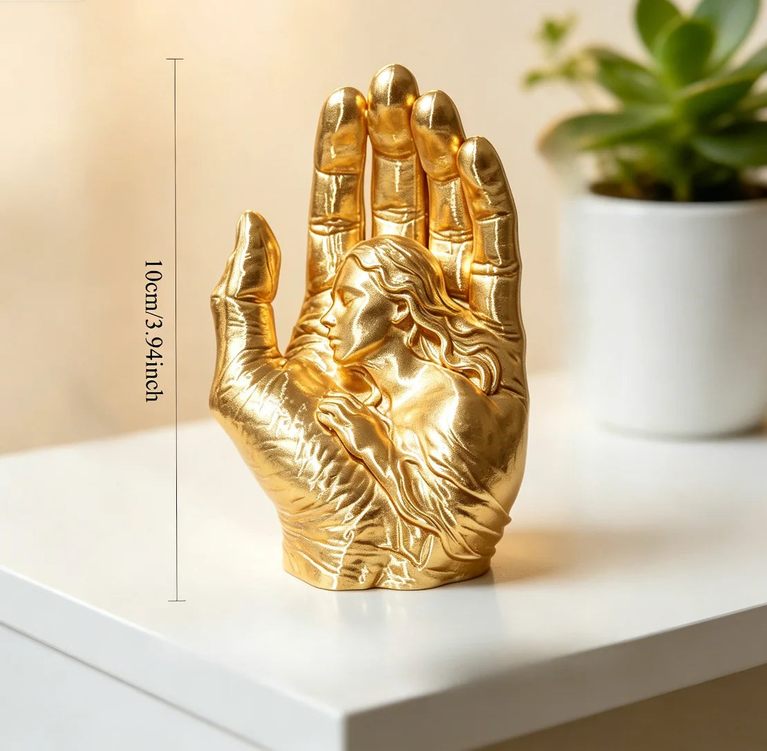 Modern Hand with Woman Figurine Minimalist Art Sculpture Abstract Statue Craftwork Ornament for Home Office Desktop Decor Gifts Oasis Select Hand gold 10x6.8x5.2cm