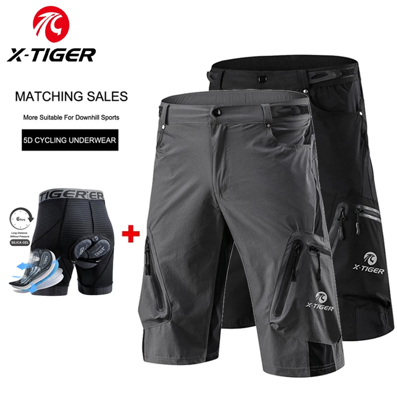 X-TIGER Mountain Bike Shorts Multi Pockets Breathable Loose Waterproof MTB Bike Shorts Gel Pad Shockproof Bicycle Underwear Oasis Select