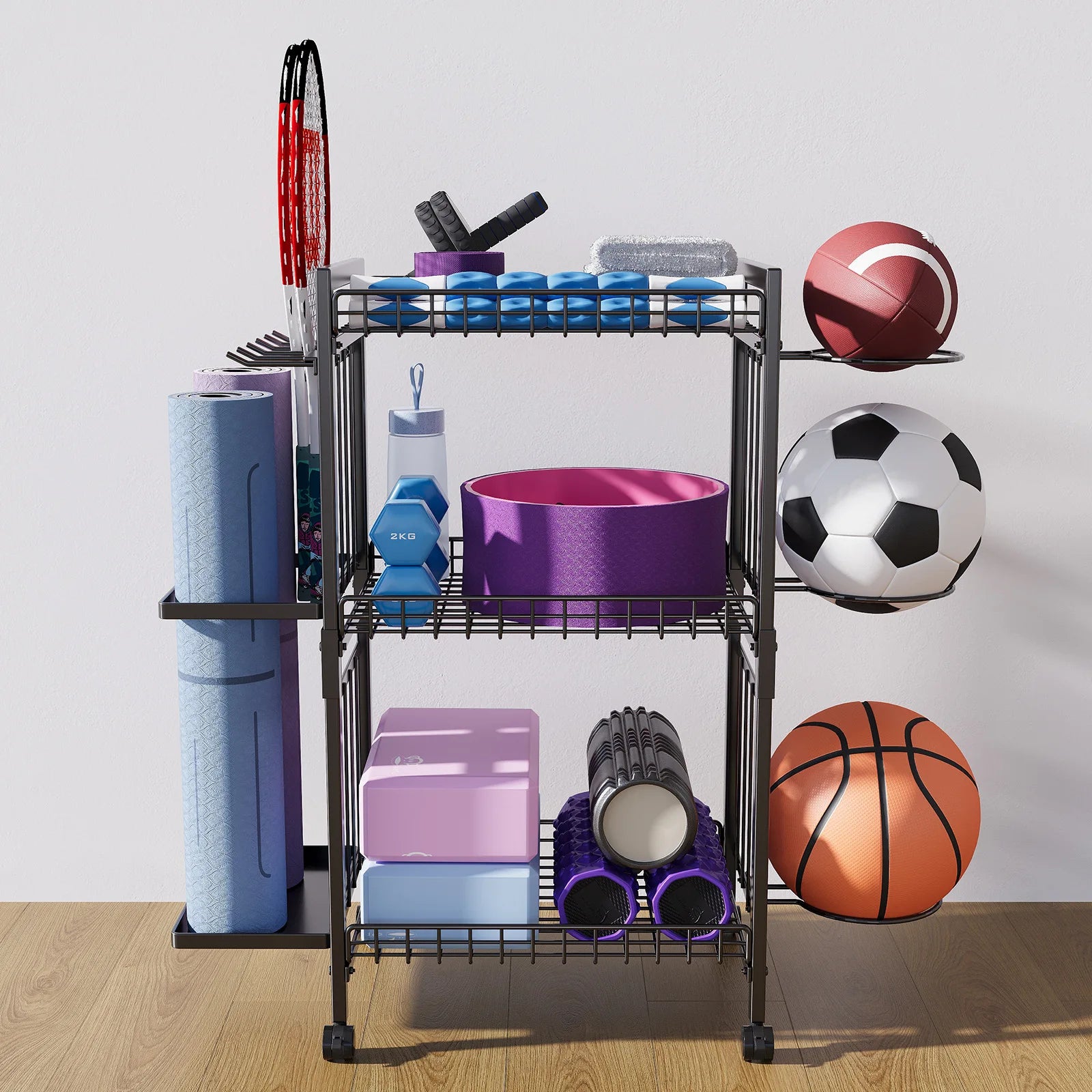Household multi-layer basketball rack removable fitness equipment yoga mat storage basket dumbbell foam shaft storage rack Oasis Select