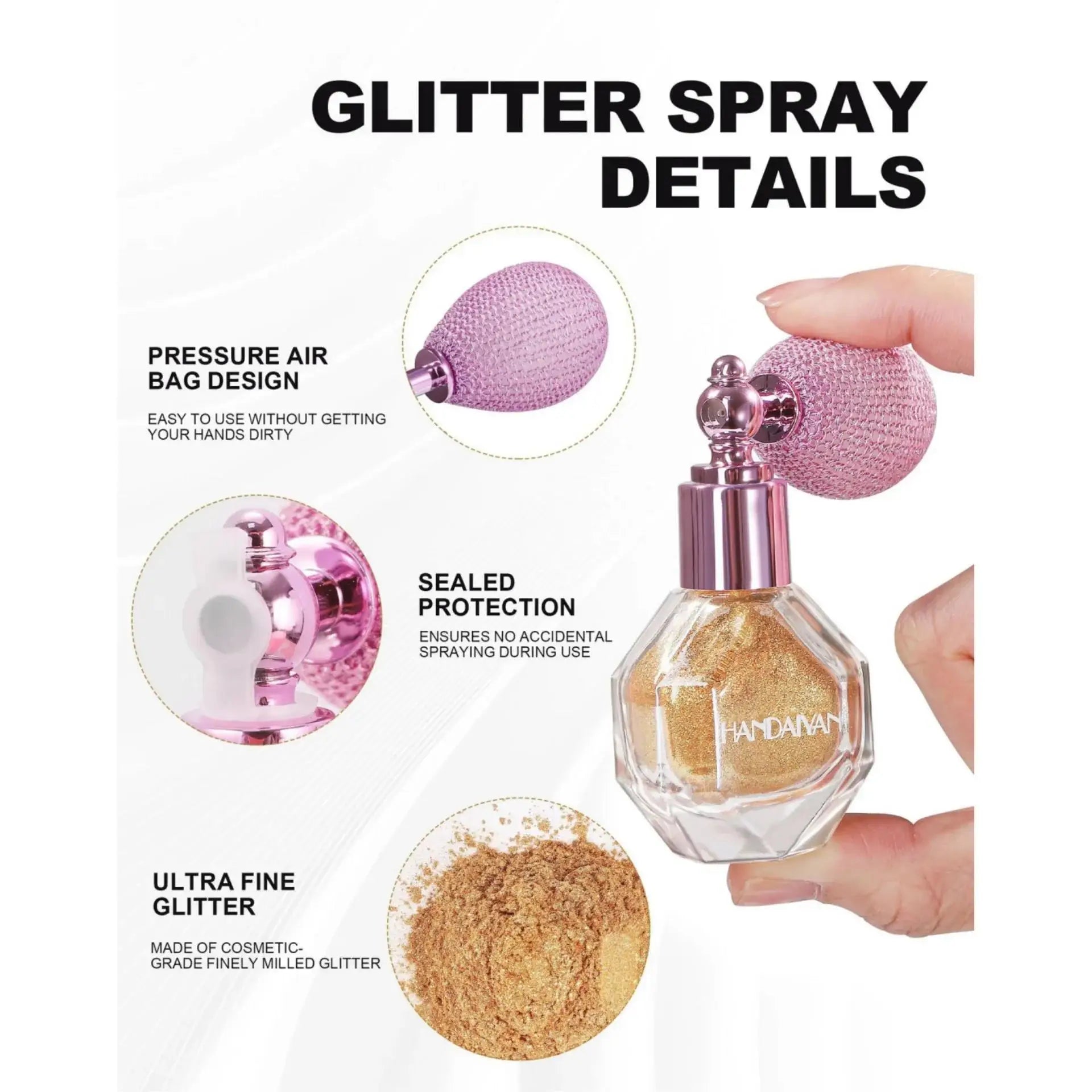 Handaiyan 5-Color Shimmer Spray – Face, Body & Hair Glitter