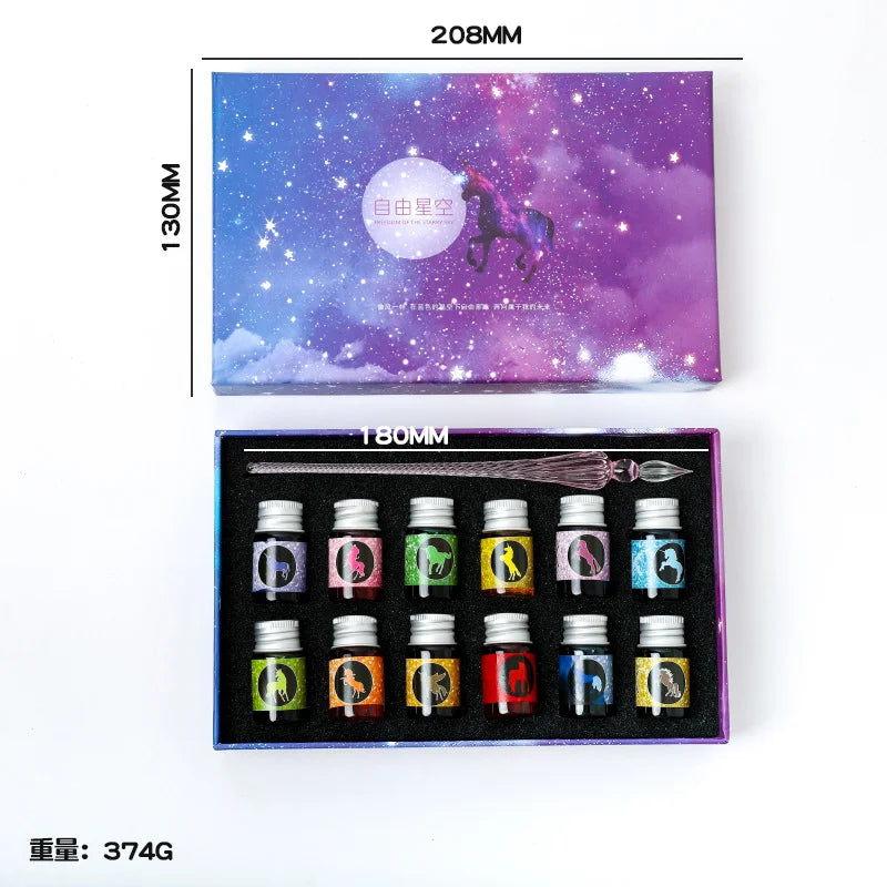 Free Starry Sky Pen Glass Pen Gradient Color Gift Set Dip Pen Business Gift Pen Student Crystal Pen Oasis Select 1