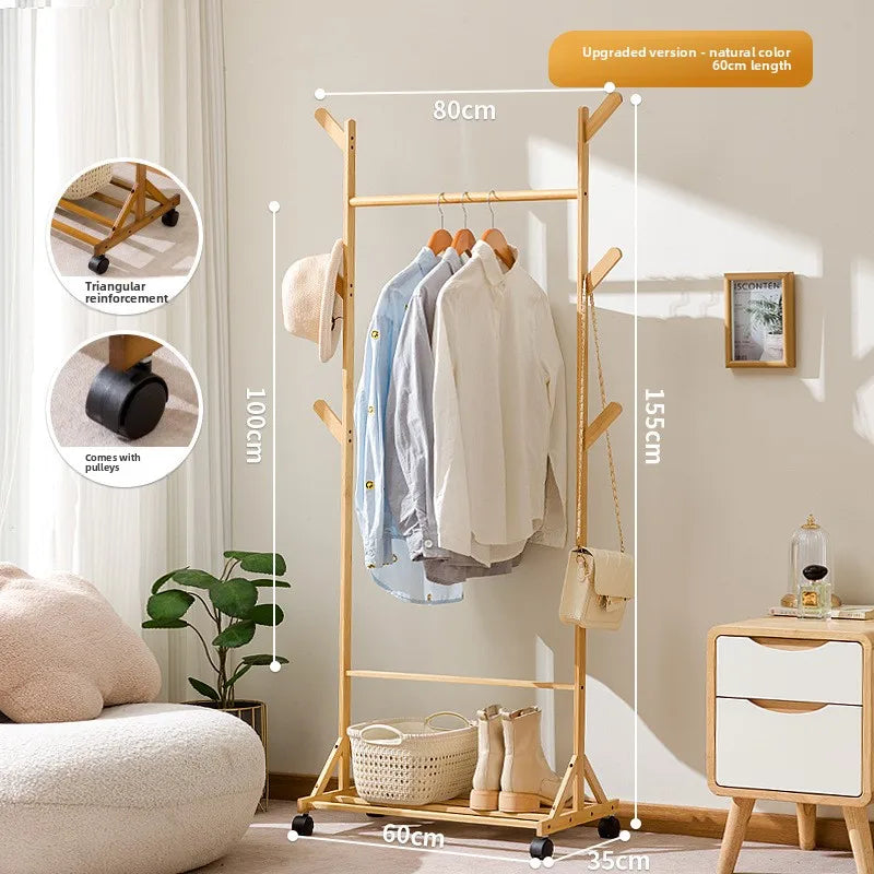 Simple coat rack Hanging hanger Floor to ceiling Living room Bedroom hanger Children's creative solid wooden clothes rack Oasis Select SJ primary 60