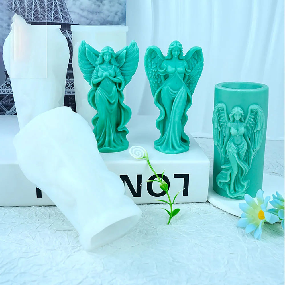 Wings Goddess Scented Silicone Candle Mould DIY Prayer Angel Sculpture Gypsum Resin Mold Women Candle Making Supplies Home Decor Oasis Select
