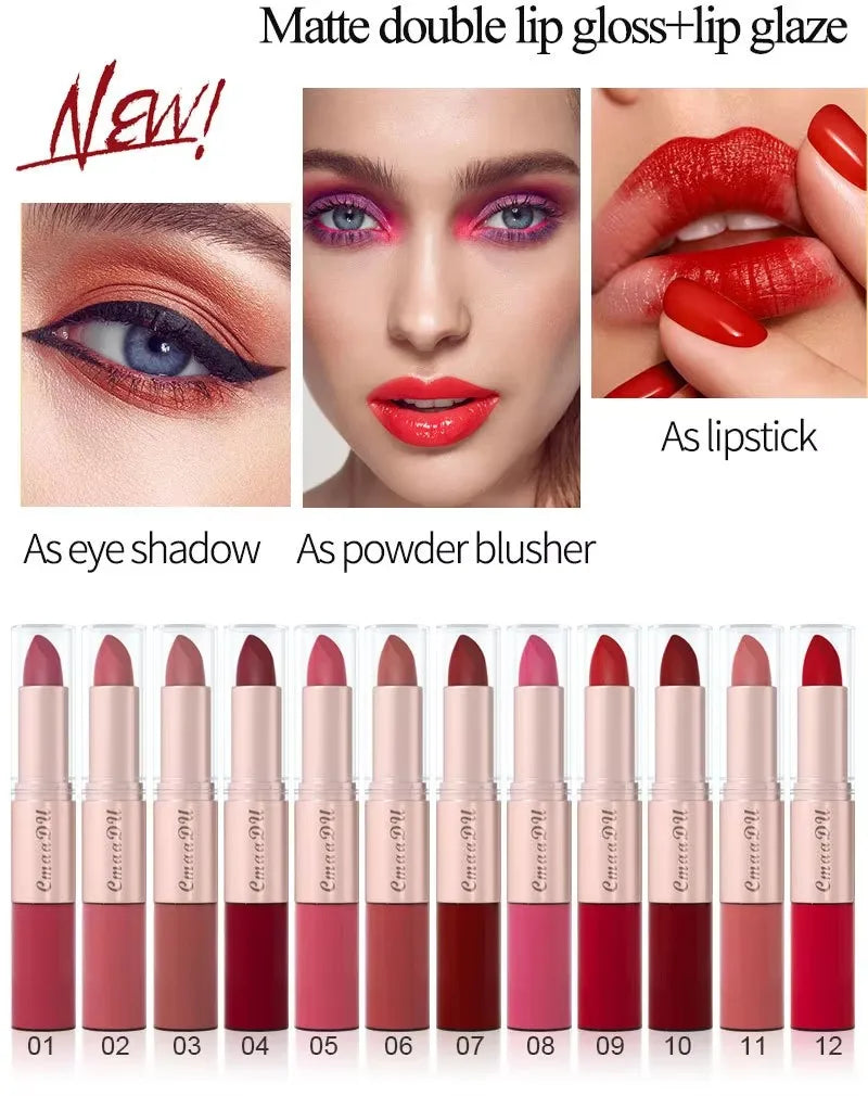 3 Pcs Long-Lasting Lipstick Lip Gloss Set-Double Headed Design for Natural Non-Fading Waterproof Non-stick Cup Exquisite Gift Oasis Select