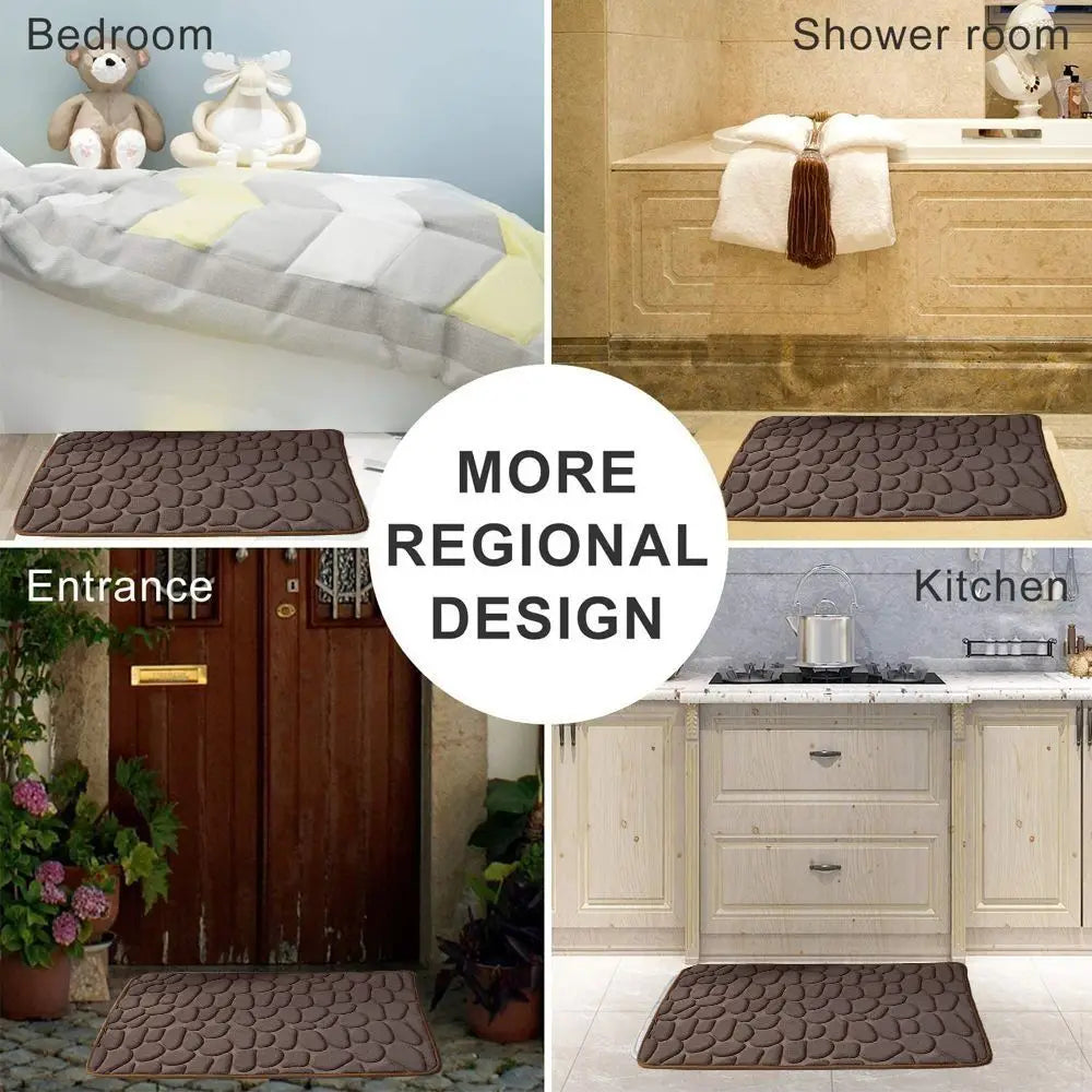 Practical Cobblestone Bath Mat Non-slip Absorbent Shower Doormat Thickened Soft Bathtub Floor Rug Oasis Select
