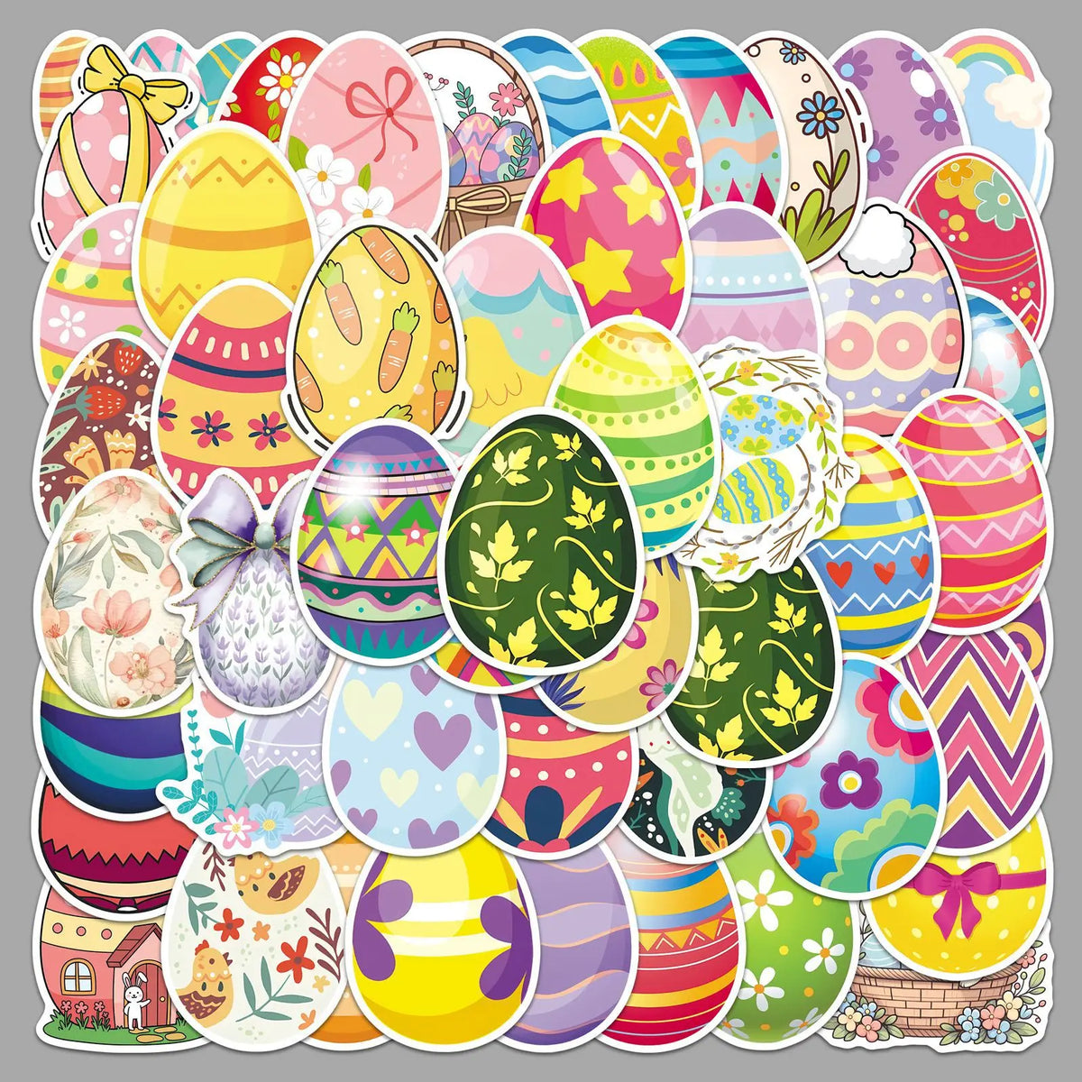 50 Pieces Easter Egg Stickers Colorful Bunny Decals for Party Decor Water Bottles Laptops Holiday Craft Scrapbook Supply Oasis Select