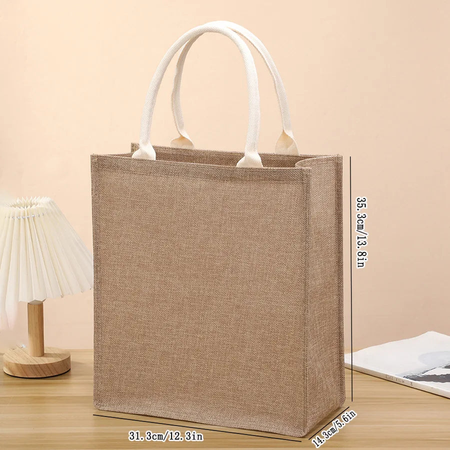 New linen tote bag large capacity jute tote bag imitation linen shopping bag travel organizer bag Oasis Select F