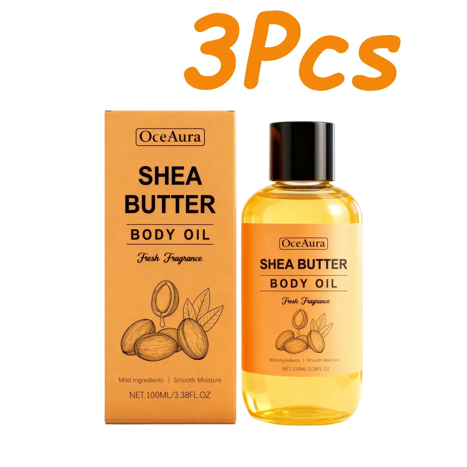 OceAura Shea Butter Body Oil – Fast-Absorbing Dry Skin 100ml Shea Butter Body Oil Oasis Select 3 x 100ml Boxed