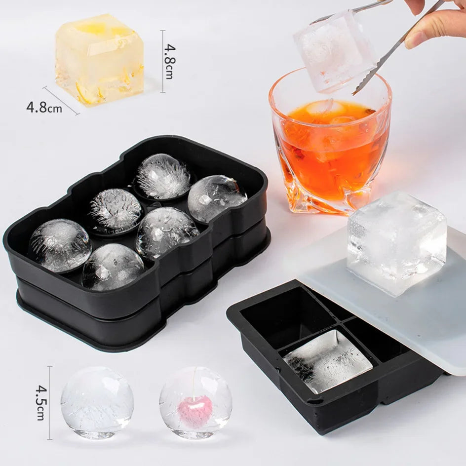 Ice Cube Tray Silicone Ice Ball Freezer Mold Square Ice Cube Maker with Lid 6 Grids for Whiskey Cocktail Coffee Accessories Oasis Select