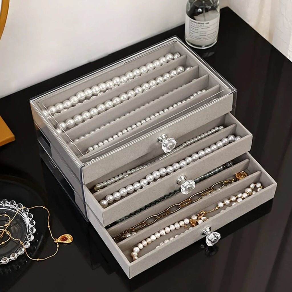 1pc Necklace Storage Box with Transparent Lid, 3-Layer Jewelry Tray Drawer Jewelry Display Box, Desktop Jewelry Box Oasis Select