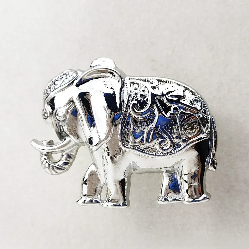 Elephant Knob and Handle Solid Zinc Alloy Single Hole Cabinet Drawer Furniture Handles Retro Cupboard Pulls Oasis Select silvery 3pcs