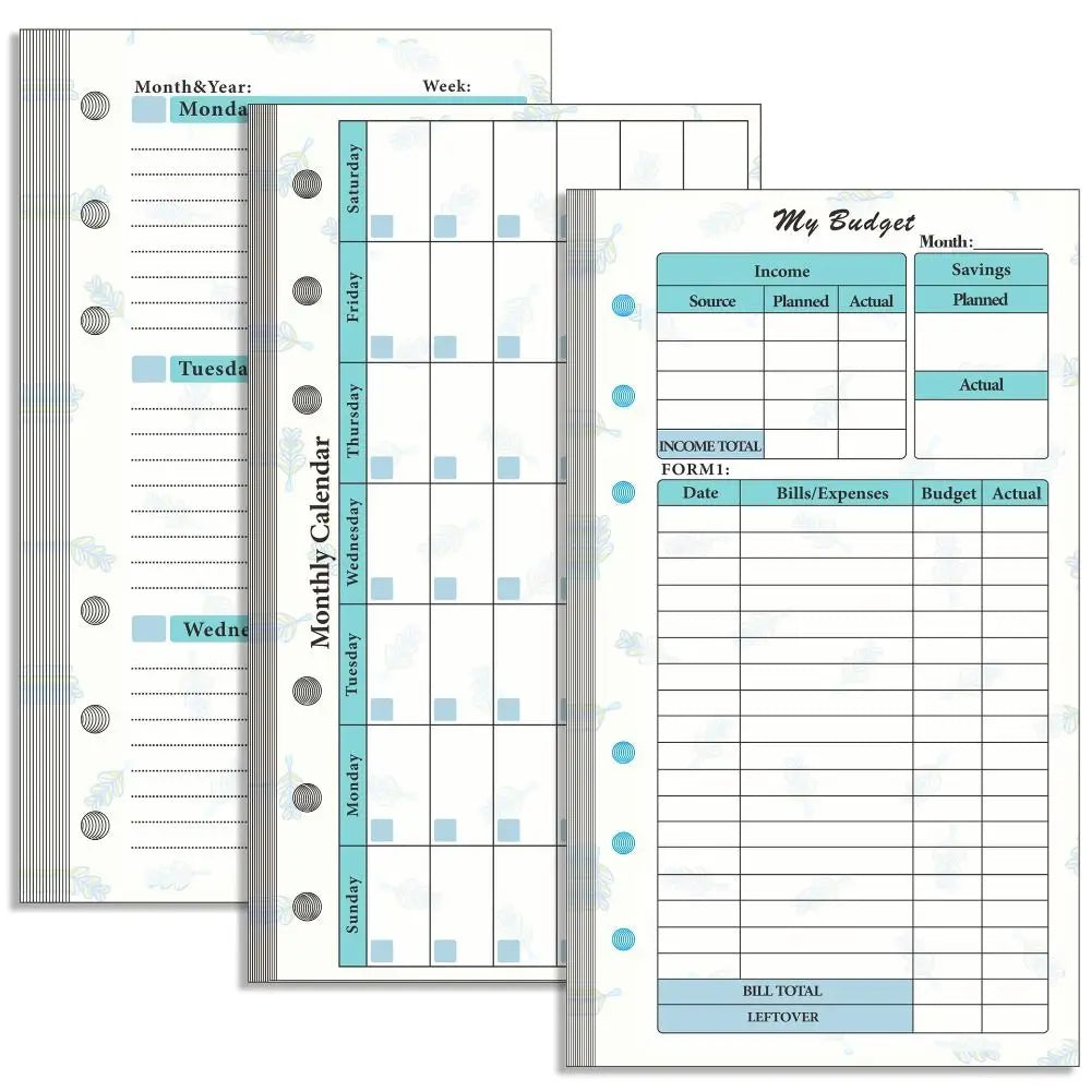 Weekly Monthly Planner Inside Paper Stationery Paper Refill Inner Pages Spiral Binder Paper A6 Loose Leaf Paper Budget Pages Oasis Select