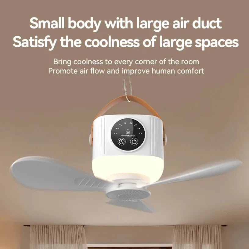 Portable Hanging Fan Remote Control 4 Speed 4 Timer Warm LED Light Ceiling Fan For Bedroom Living Room Dorm Camping Outdoor Oasis Select