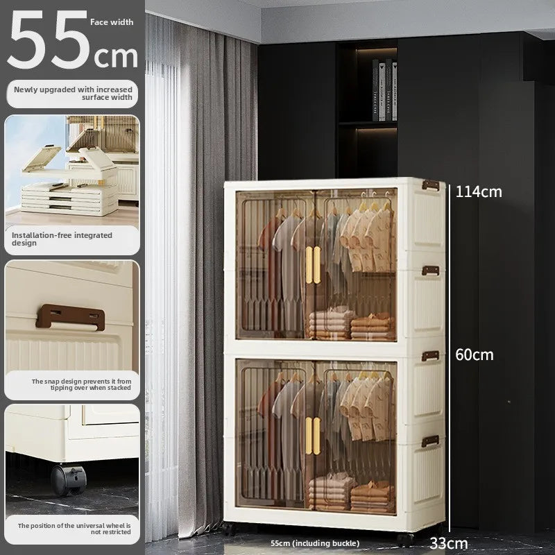 55-85 Children's simple wardrobe, clothes storage cabinet, multi-layer installation-free household snack locker, foldable Oasis Select 55CM E