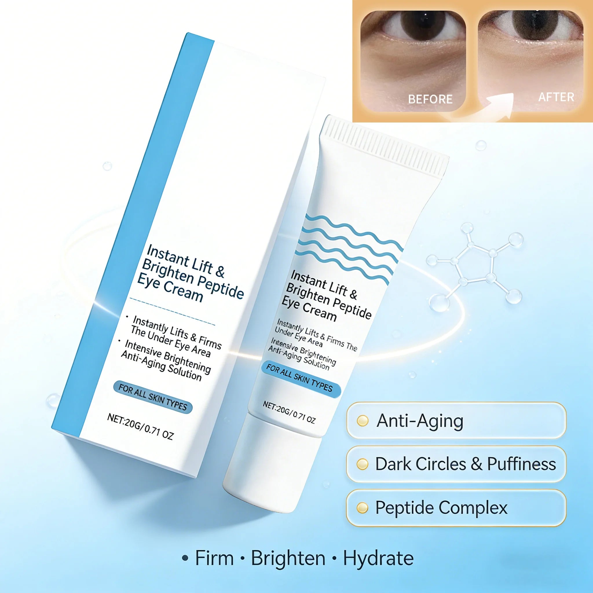 Hoygi Peptide Eye Cream – Dark Circles & Anti-Aging | 20g Peptide Eye Cream Oasis Select