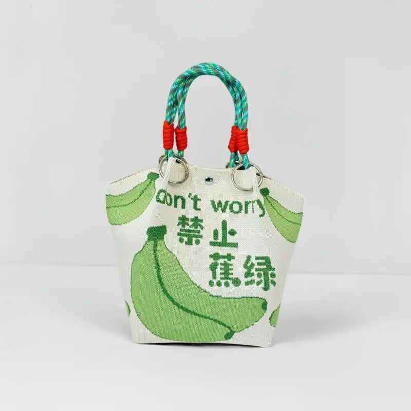 Women's Vintage Knit Tote Bag Storage Bag Lightweight With Metal Rings Snap Closure For Casual Travel Handbag Oasis Select A