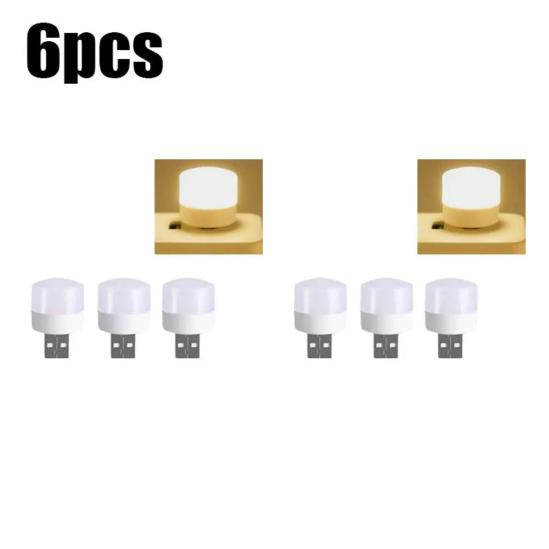 3/6/9/12pcs Reading Light USB Night Light Warm White LED Plug-In Light Bulb Portable Home Environment Light Energy-Saving Oasis Select 6pcs Warm