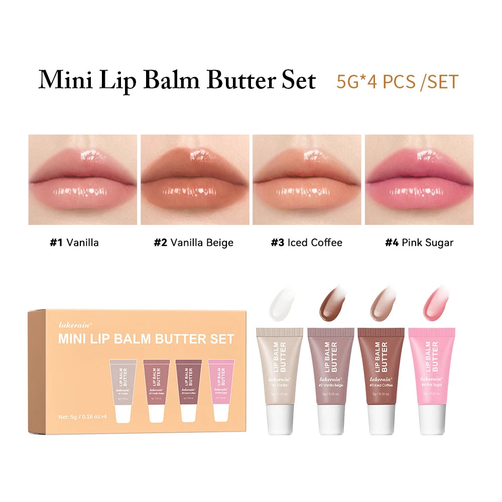 Lakerain 4pc Mini Lip Butter Balm Set – Gloss & Hydration