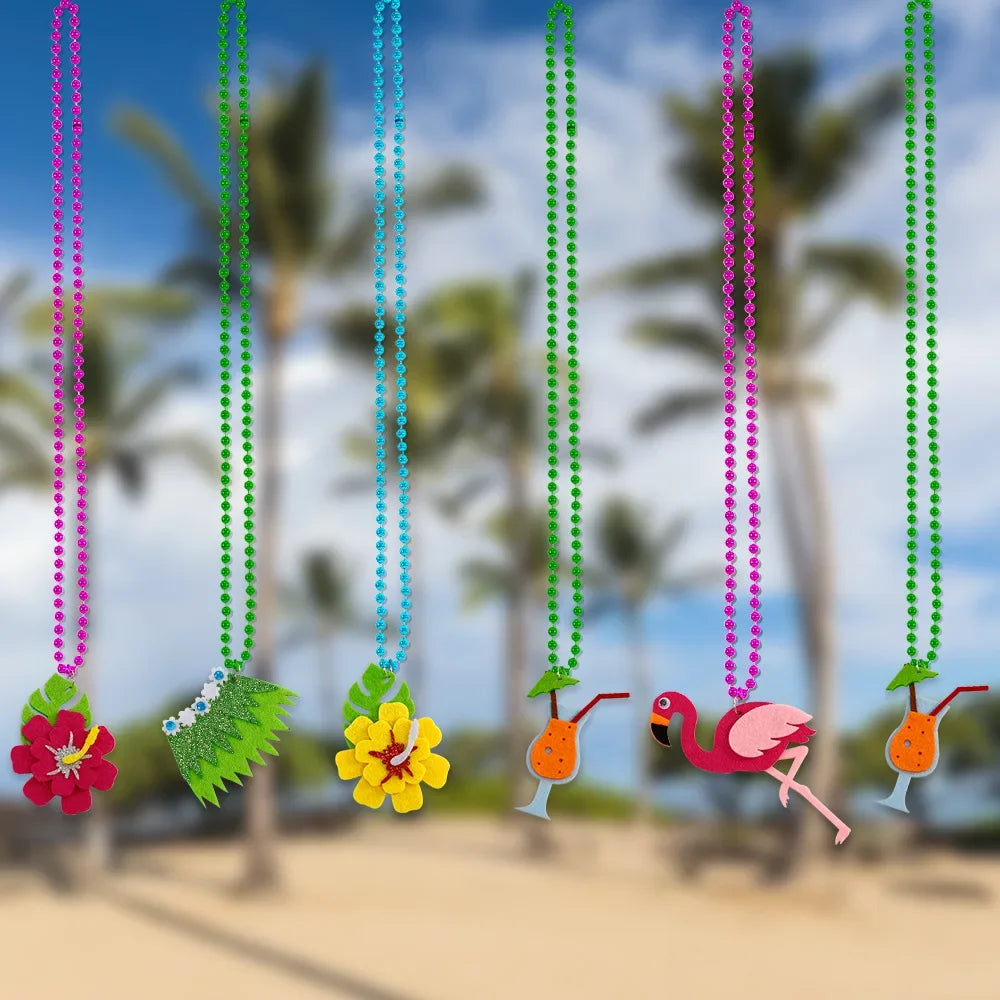 Summer Beach Party Necklace Tropical Charms for Hawaiian Themed Mardi Gras Plastic Beads - Flamingo Crab Oasis Select