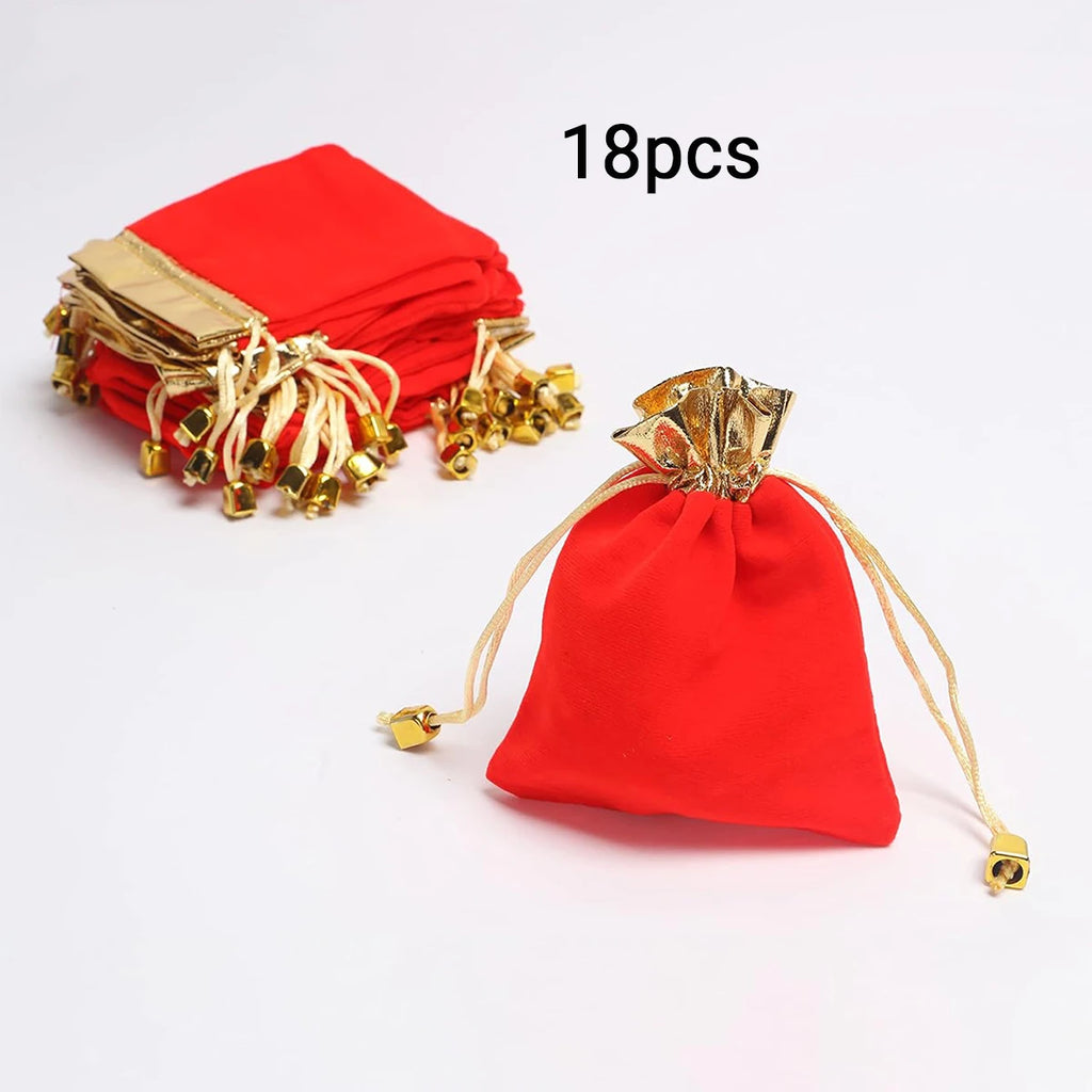 9/18/27pcs elegant red buttoned jewelry bags, 7x9cm, Christmas gifts, New Year gift drawstring, plush bags Oasis Select 7x9cm 18pcs