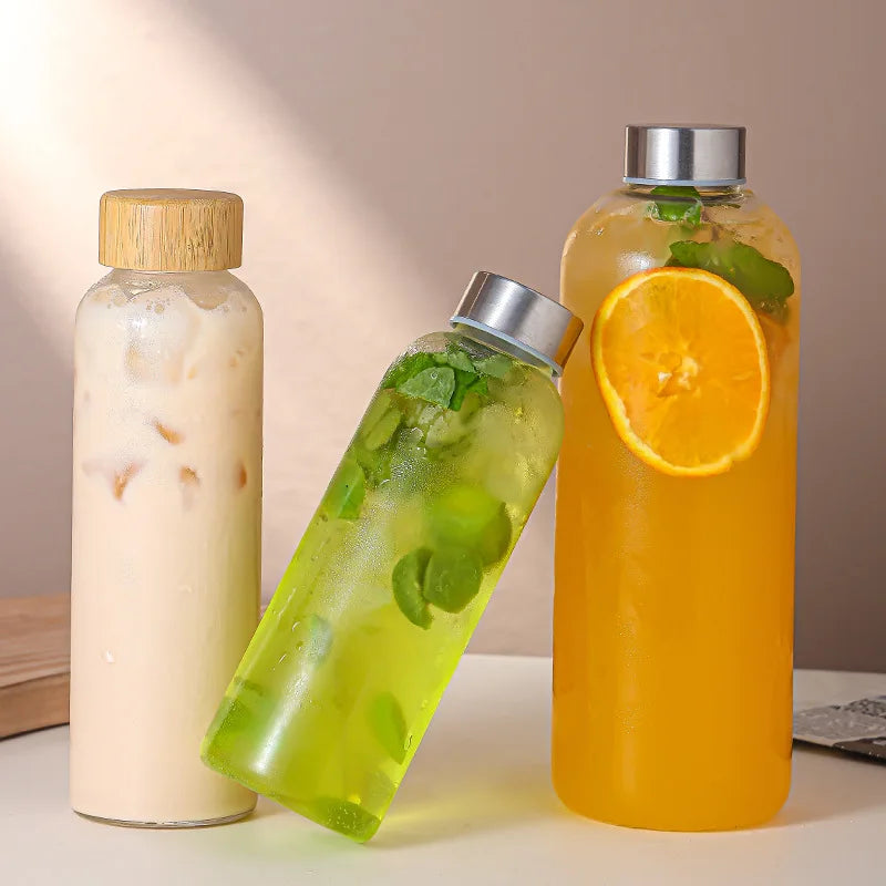 500/750/1000ml High Borosilicate Glass Cup Travel Bottle Car Portable Glass Water Bottle Sealed Beverage Bottle Juice Cup Oasis Select