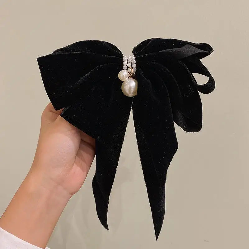 Fashion Temperament Velvet Bow Hairpin For Women Sweet Princess Headdress Back Of The Head Hair Clip New Year Hair Accessories Oasis Select Black