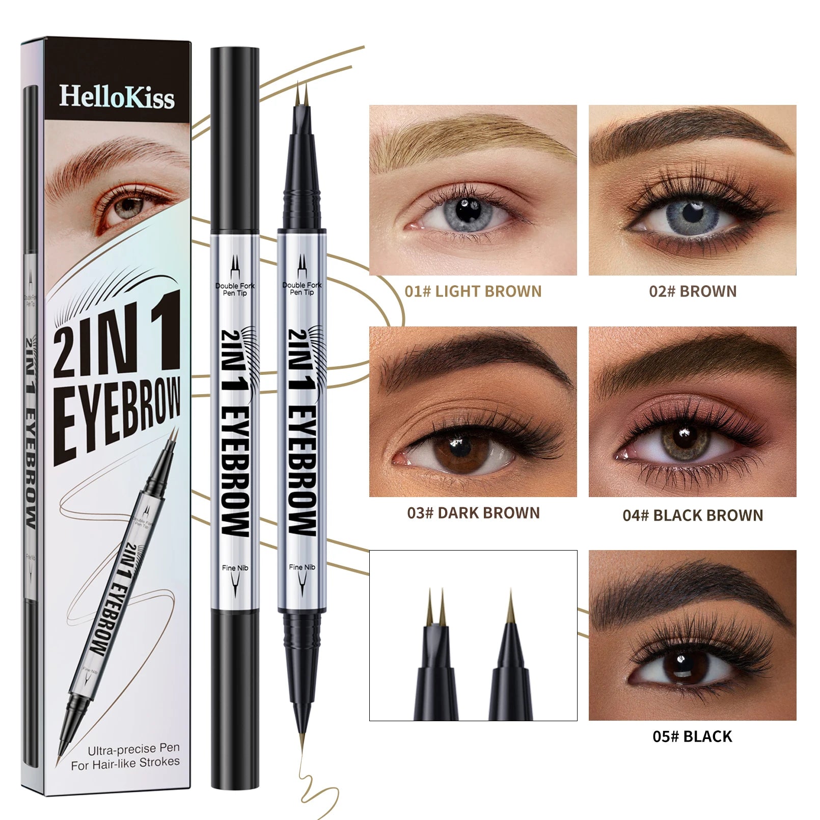 2-in-1 Waterproof Liquid Eyebrow Pencil – 5 Shades, Long-Lasting Liquid Eyebrow Pencil Oasis Select
