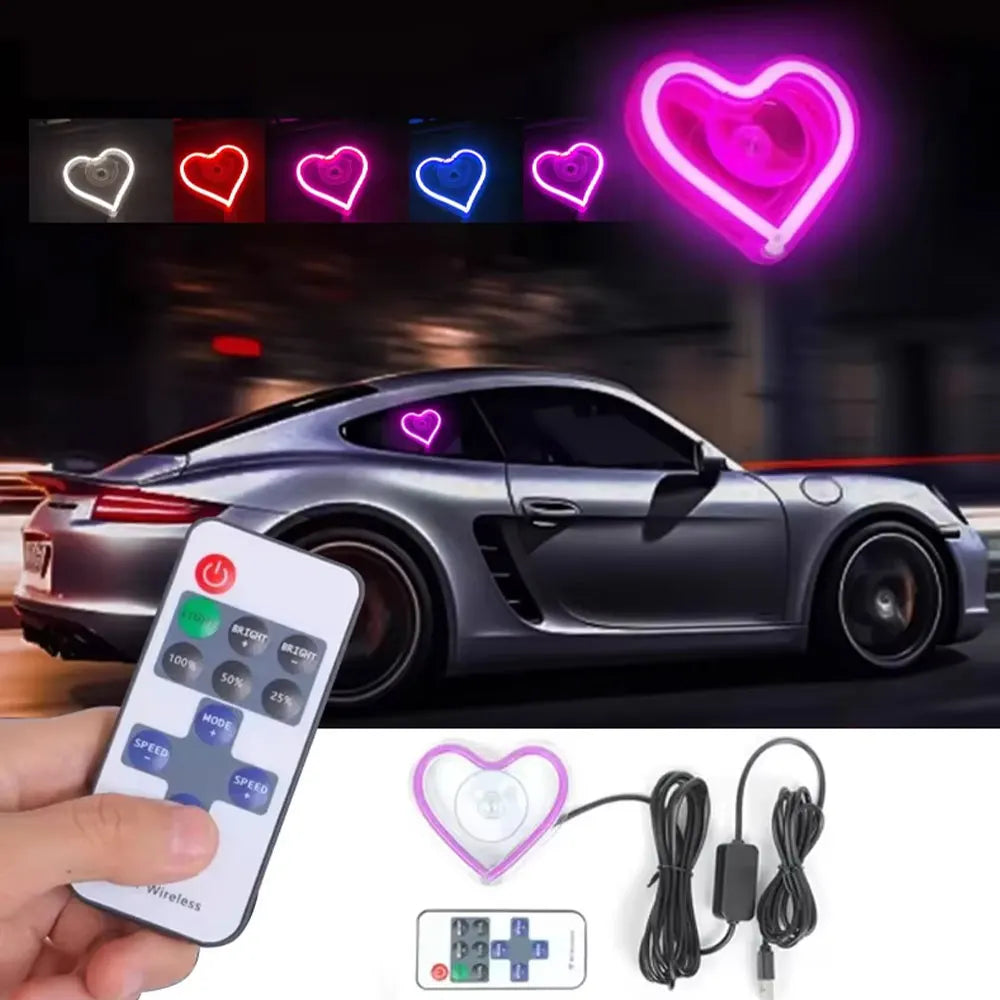 Heart LED Car Window Neon Light | USB & Remote Control