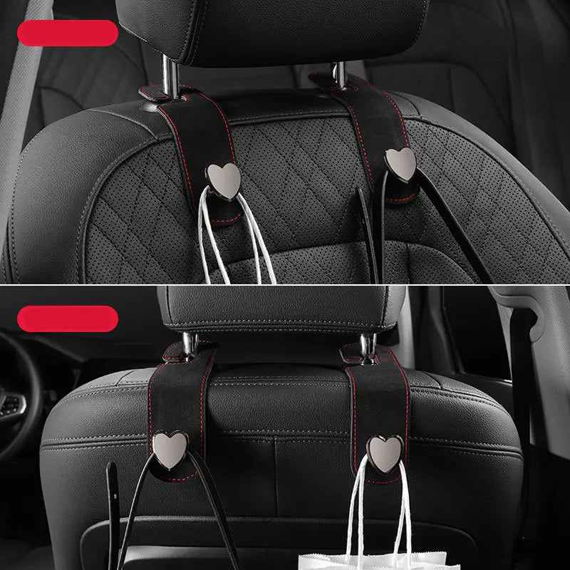 Heart Shape Car Headrest Hook – Suede Alloy Dual Hanger